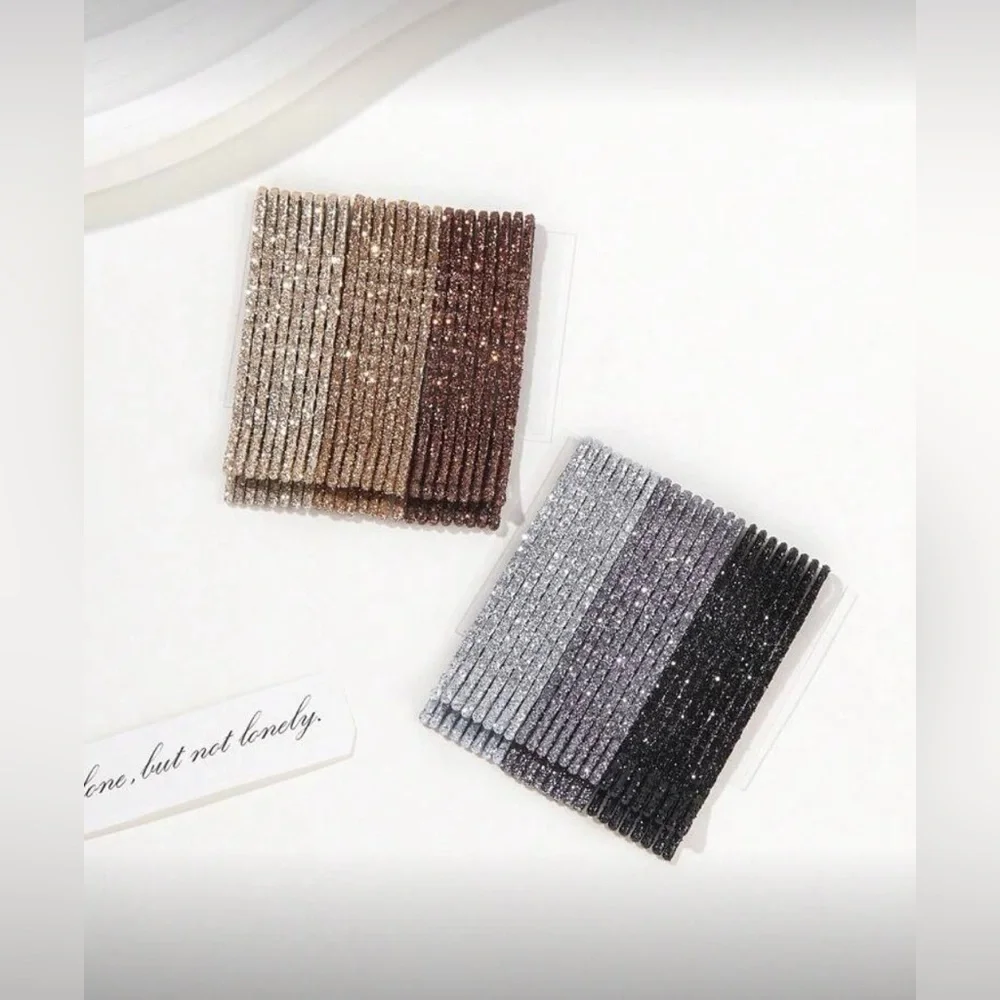 Glitter Bobby Pins Set Metallic Gold Silver Bronze Black Hair Pins 36pc NWT